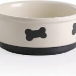 Ceramic Dog Bowls with Bone Pattern, Dog Food Dish for Medium Dogs, Porcelain Pet Bowl for Water 35 Fl Oz (Beige)