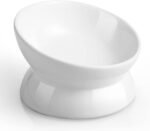 Elevated Cat Food Bowl, 5 Oz Ceramic Raised and Tilted Water Bowl, Anti Vomiting and Protect Pets' Spines Dishes for Small Dog, Fat Faced Cat, Kitten (White, 1 Pack)