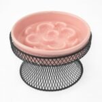 Raised Ceramic Cat Slow Feeder Bowl Elevated Food Bowl with Stand, Cat Slow Bowl for Wet Food and Dry Food, Whisker Friendly Pet Feeder for Kitty and Small Dog