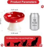 Ceramic Elevated Mushroom Cat Bowls, Tilted Raised Pet Dish Anti Vomit Kitten Bowl for Indoor Cats, Whisker Friendly Pet Food and Water Bowl for Kitten, Cat, Puppies, Dishwasher Safe (Red) - Image 2