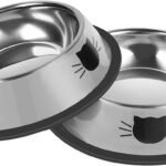 2 Pcs Non-Slip Stainless Steel Small Cat Food Bowls - Unbreakable, Thicken 7 Oz Cat Dishes - Indoor, Removable Rubber Base, Easily Clean, Lovely Color