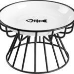 Cat Bowls, Elevated Cat Bowl, Raised Ceramic Dish with Metal Stand, Pet Water or Food Feeding Station for Indoor Cats, Kitten, Puppies and Small Dogs, Dishwasher Safe