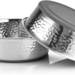2 Pack Hammered Stainless Steel Dog Bowls, Premium Metal Dog Bowls with Non Slip Rubber Bottom, Dishwasher Safe, Easy to Clean, 4 Cup, Gray Bottom