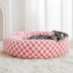 Donut Dog Beds for Small Dogs, Cute Small Dog Bed for Puppy and Kitten, Round Calming Pet Bed with Non-Slip Bottom, Machine Washable,20inch, Pink