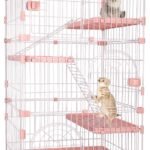 4-Tier Wire Cat Cage Playpen Kennel, 64 Inch Cat Catios Large Space for 1-3 Cats, Pink Cat Crate with 3 Platforms 3 Front Doors 2 Ramp Ladders (Large - 64.4" H x 32.6" L x 23.6" W)