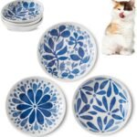 3 Ceramic Cat Bowls,5.5 inch Wide Shallow Cat Food Bowl for Relief Whisker Fatigue