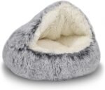 Cat Bed Round Plush Fluffy Hooded Cat Bed Cave, Cozy for Indoor Cats or Small Dog beds, Soothing Pet Beds Doughnut Calm Anti-nxiety Dog Bed - Waterproof Bottom Washable (20×20inch, Grey)