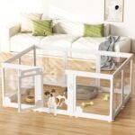 24“ Acrylic Clear Dog Play Pen Indoors 10 Panels, Puppy Playpen with Door for Small Dogs Puppies, Transparent Plastic Pet Playpen Cage Fence Crate Kennel for Cat Kitten Rabbit Bunny Ferret etc