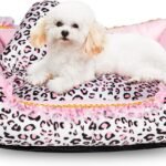 Dog Bed for Small Dogs - Cute Pink Leopard Dog Bed,Cat Beds for Indoor Cats Washable - Square Shape Cat Dog Sofa Bed Pet House Nest Cave(M, 20.8"L x 18"W x 5.5"）