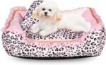 Dog Bed for Small Dogs - Cute Pink Leopard Dog Bed,Cat Beds for Indoor Cats Washable - Square Shape Cat Dog Sofa Bed Pet House Nest Cave(M, 20.8"L x 18"W x 5.5"）