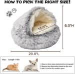 Cat Bed Round Plush Fluffy Hooded Cat Bed Cave, Cozy for Indoor Cats or Small Dog beds, Soothing Pet Beds Doughnut Calm Anti-nxiety Dog Bed - Waterproof Bottom Washable (20×20inch, Grey) - Image 2