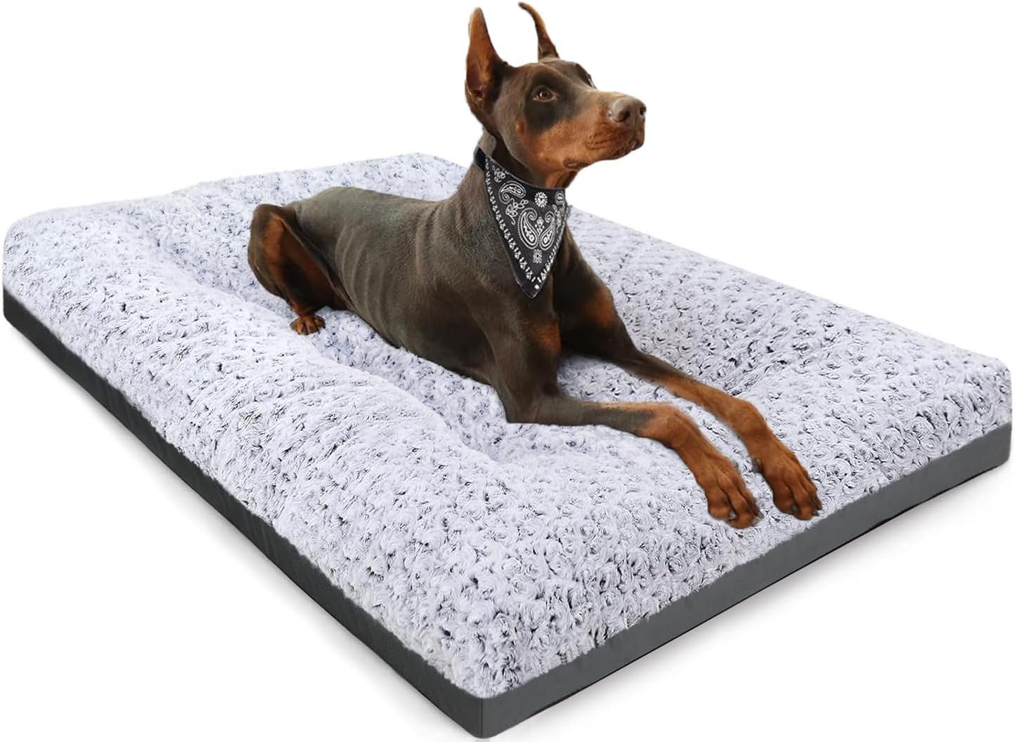 71grZYfZ54L._AC_SL1500_.jpg Deluxe Washable Dog Bed for Large Dogs Dog Crate Mat 35 Inch Comfy Fluffy Kennel Pad Anti-Slip for Dogs Up to 60 lbs, 35" x 23", Grey - Image 1
