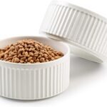 Non-Slip Ceramic Dog Bowls,6" Dog Food and Water Bowl Set with Silicone Base, 32oz/4cups Weighted Flip-Proof Pet Feeding Bowl for Medium Dogs (Medium,White)