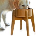 Elevated Dog Bowls for Large Breed - (15-Inch High) Raised Bamboo Holder with Stainless Dish - Suitable for Dry and Wet Pet Food - Tall Stand, Deter Ants/Bugs