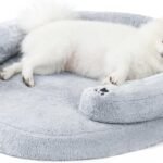 Orthopedic Dog Bed for Small Dogs, Waterproof Soft Pet Cat Puppy Couch Bolster Bed with Pillow, Removable Washable Cover, Non-Slip Bottom, Egg-Crate Foam, Grey