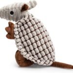 Plush Dog Squeaky Toy Stuffed Armadillo Animal Pet Puppy Chew Toys with Clean Teeth for Small Medium Large All Breed Sizes Dogs, Gray, 8 in
