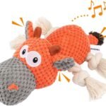 Dog Plush Toy for Large Aggressive Chewers,Indestructible Dog Squeaky Toys,Stuffed Animals Toys with Cotton Material and Crinkle Paper,Durable Chewing Toys (Carrot Orange, Cattle)