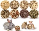 Bunny Chew Grass Balls, (8 Pcs) Rolling Chew Toys for Small Animals, Natural Chew Grass Toys and Bunny Treats for Rabbits, Guinea Pigs, Chinchillas, Hamsters, Mice Teeth Grinding