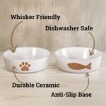 Ceramic Cat Bowls Whisker Friendly - Ceramic Cat Bowl Set of 2 Cute Designs with Anti-Slip Bases - Dishwasher & Microwave Safe Food and Water Bowls for Cats - Dishes for Cats - Kitten Food Bowl Set - Image 2