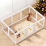 Clear Acrylic Dog Playpen Indoor, Puppy Cat Small Pet Play Pen, Pet Cat Playpen for Rabbits, Dog Fence Crate Kennel Whelping Cage (White, 10 Panel)
