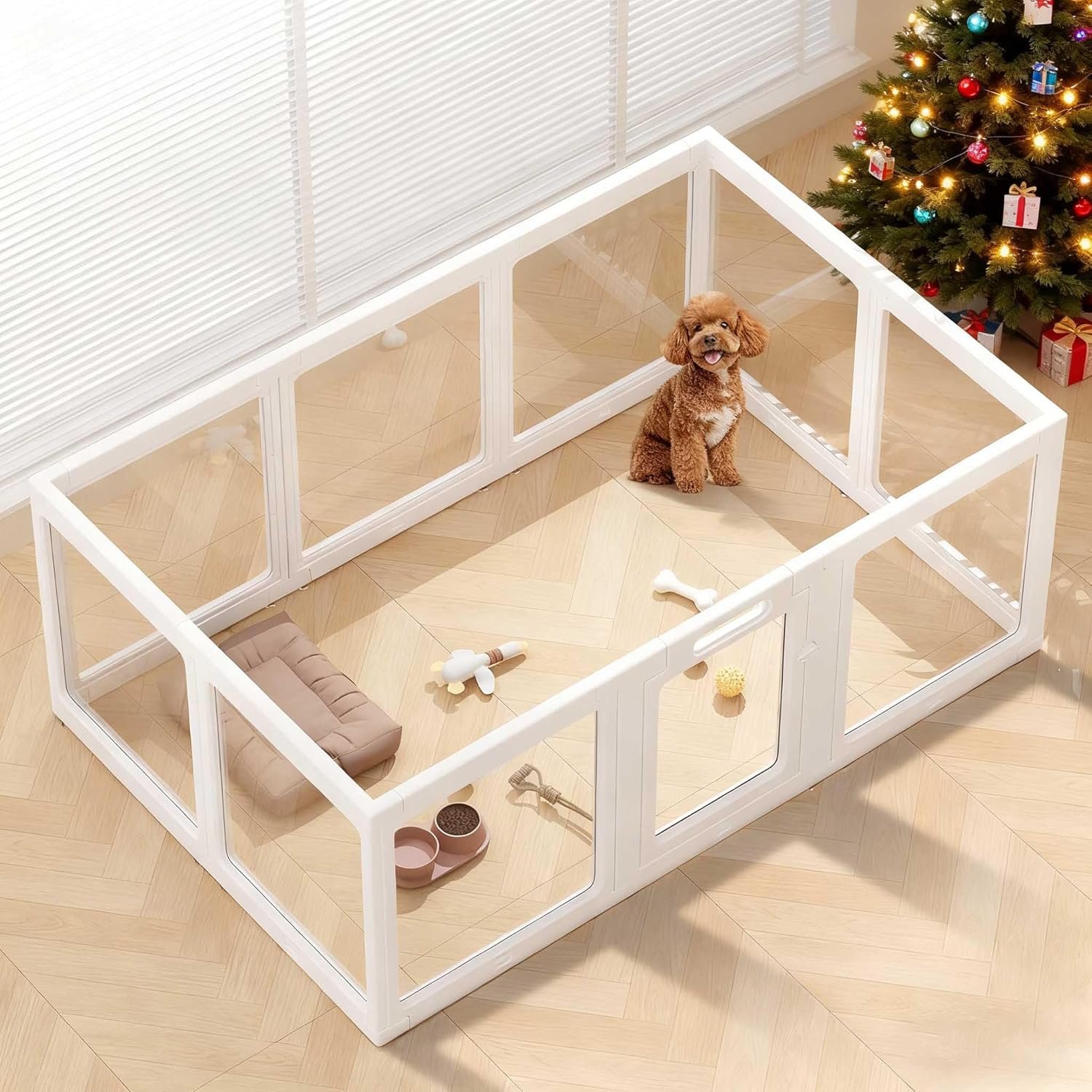 812Ep1JeUcL._AC_SL1500_.jpg Clear Acrylic Dog Playpen Indoor, Puppy Cat Small Pet Play Pen, Pet Cat Playpen for Rabbits, Dog Fence Crate Kennel Whelping Cage (White, 10 Panel) - Image 1
