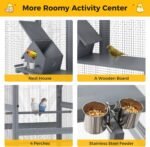 68" H Large Wood Bird Cage on Wheels, Outdoor Bird Aviary Indoor Wooden Large Bird Cage Parakeet Cage with Pull Out Tray and Feeder,Ideal for Small Birds,Finches,Parrots, Gray - Image 2