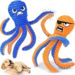 Interactive Dog Toys, 2 Pack No Stuffing Dog Toys for Teething, Squeaky Chew Toy to Keep Them Busy for Small and Medium Breed, Crinkle Octopus