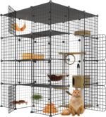 Large Cat Cage, Enclosures Indoor with Balcony, DIY Playpen Detachable Metal Wire Kennels Crate 3x3x4 Large Exercise Place Ideal for 1-3 Cats