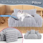 Cute Cat Couch Bed for Indoor Cats, Fluffy Pet Cat Sofa with Premium Soft Corduroy Fleece, Cute Small Dog Beds for Small Dogs, Fuzzy Puppy Chair with Removable Washable Cover (24x18x10,Grey) - Image 2