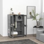 Luxury Cat House with Wheels, Kitty Cage Catio Villa for Indoor Cats with Scratching Posts, Condo, Flap Door, Cushion, Gray, 31.5" x 20" x 48.5" - Image 2