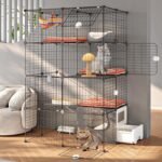 Cat Cage with Litter Box, 4-Tier DIY Enclosures Detachable Metal Wire Kennel Indoor Crate Large Exercise Place Ideal for 1-2 Cats
