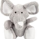 Elephant Tough Plush Toy with Technology, Durable Checkered Fabric & Squeaker for Active Play, Gray, Large