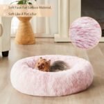 Calming Dog Bed Cat Bed Donut, Faux Fur Pet Bed Self-Warming Donut Cuddler, Comfortable Round Plush Dog Beds (20 x 20 x 8 Inch, Light Pink) - Image 2