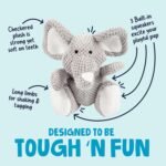 Elephant Tough Plush Toy with Technology, Durable Checkered Fabric & Squeaker for Active Play, Gray, Large - Image 2