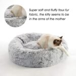 Calming Soft Round Dog & Cat Bed, Anti-Anxiety Donut Cuddler Warming Cozy Fluffy Faux Fur Plush Cushion Bed for Small Medium Dogs and Cats (20"/24"/27"/30"), Light Grey - Image 2